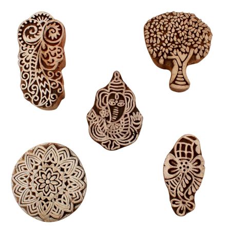 Set of 5 Piece New Mix Wooden Printing Blocks